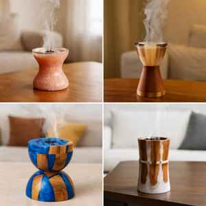 Diffuseur d'arômes catalytique en résine et métal de premier choix, brûleur d'encens, porte-encens en bois - Product Image 4