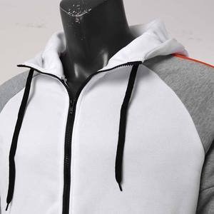 <b>Men's</b> <b>White</b> Gray Lightweight Streetwear Color Blocking Hooded Tracksuit Full Sleeve Drawstring Jacket Side Pockets Jogger <b>Pants</b> - Product Image 6