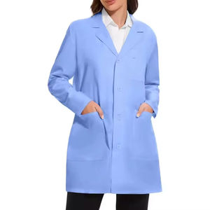 Bata de Laboratorio Azul Claro para Mujer, Uniforme de Hospital de Algodón y Poliéster Tejido, con 3 Bolsillos y Cierre de Botones - Product Image 2