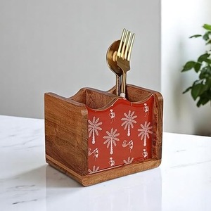 Cesta de Servicio de Madera de Mango de Diseño Moderno y Ecológico, Personalizada por Fabricante Indio, para Cubiertos y Vajilla - Product Image 4