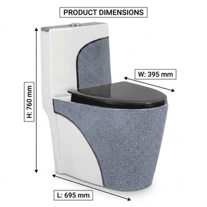 Inodoro de Diseño de Una Pieza, Alargado, con Acabado Gris Moteado y Asiento Negro, Montaje en el Suelo, Descarga Sifónica - Product Image 4