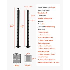 Palo per Ringhiera a Cavo Angolare a L da 42x2x2 Pollici con Fori Pre-Forati, in Acciaio Inossidabile, per Accessori Esterni - Product Image 6