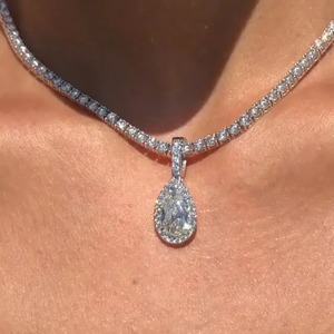 New Design 925 Moissanite Sparkle Halo 4 Carat Pear Cut <b>Tennis</b> Chain Certified Trendy Women's <b>Necklace</b> <b>Sterling</b> <b>Silver</b> 18K White - Product Image 3