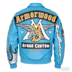 Chaqueta de aviador de piel de cordero con bordado y estampado en relieve para hombre FURAT LEATHERS, transpirable, con cuello alto y cremallera frontal, para otoño - Product Image 5