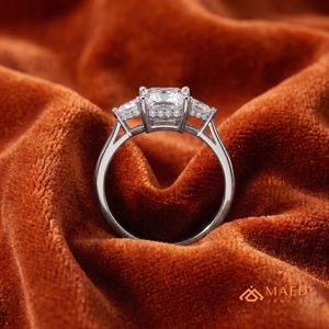 Moissanite <b>Emerald</b> Cut <b>Ring</b> for Women <b>Silver</b> Tone Engagement Anniversary Jewelry Elegant Daily Wear Style - Product Image 2