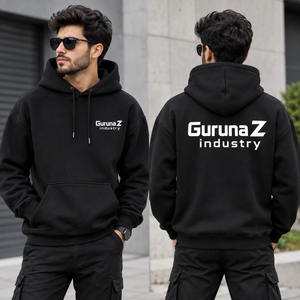 Sweat-shirt à capuche noir pour homme GurunaZ, en coton molletonné, coupe ample, décontracté, avec poche avant et logo imprimé - Product Image 2