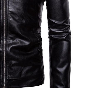 Chaqueta de Cuero Ajustada para Hombre, Chaqueta Negra de Alta Calidad, Chaqueta de Cuero PU de Moda Británica para Hombre - Product Image 6