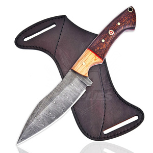 Cuchillo de Caza de Acero de Damasco con Mango de Madera, Hoja de Punta Caída, Espiga Completa, Cuchillo de Supervivencia para Exteriores de 8 Pulgadas, Venta al por Mayor Directa de Fábrica - Product Image 1