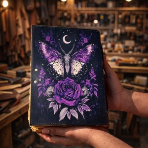 Herb Heritage Gothic Butterfly Leather Journal <b>Lock</b> Sewing Bound Moon Rose Notebook Handmade Grimoire Vintage Deckle Edge <b>Diary</b> - Product Image 3