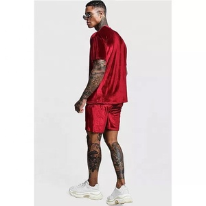 Conjuntos de Dos Piezas para Hombre, Color Personalizado de Otoño, Camiseta de Manga Corta y Pantalones Cortos de Terciopelo de Poliéster/Algodón - Product Image 3