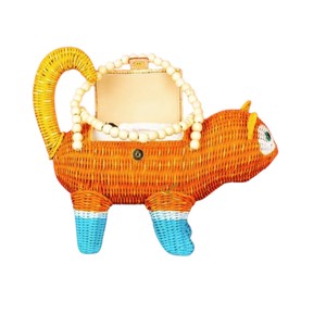 Cesta de Almacenamiento de Mimbre con Forma de Gato Naranja, Hecha a Mano, Linda Bolsa de Hombro de Moda para Niña - Product Image 3