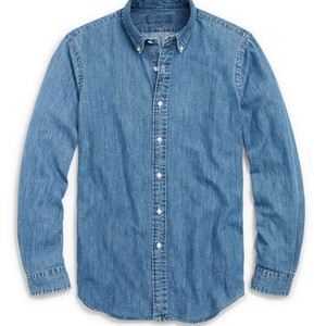 <b>Men's</b> Light Blue Denim Shirt Button Down Collar Full Sleeve Casual Regular Fit 100% Cotton Breathable All Seasons - Product Image 3
