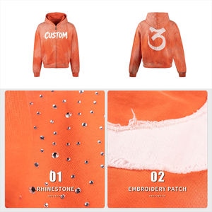 Sudadera con capucha para hombre, 420 g/m², 100% algodón, forro polar transpirable, ecológica, estilo vintage, lavado ácido, corte regular, con cremallera y parche bordado - Product Image 5