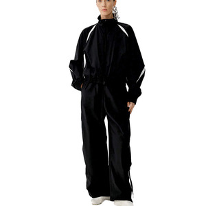 Custom <b>Women</b> Lightweight 100% Polyester Breathable Track Suit Set Full Zip <b>Jacket</b> Wide Leg Pants Athleisure OEM Private Label - Product Image 1