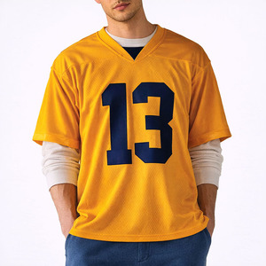 เสื้อฟุตบอลอเมริกันสไตล์ Y2K สีเหลืองตาข่าย พิมพ์ตัวเลข ชุดทีมชาย ทรงโอเวอร์ไซส์ สั่งทำชื่อและหมายเลขได้ สั่งซื้อจำนวนมาก - Product Image 6