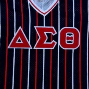 เสื้อเบสบอลลายทาง DST Delta Sigma Theta ปี 1913 สำหรับชมรมนักศึกษา คอวี ผ้าตาข่าย แขนเสื้อถักลายนูนสีแดง - Product Image 3