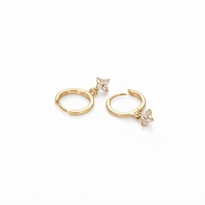 Wholesale 10K 14K 18K <b>Solid</b> Gold Round Brilliant Cut Lab Created Diamond Minimalist Flower Elegant <b>Hoop</b> <b>Earrings</b> Wedding Jewelry - Product Image 1