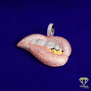 Premium Lip Shape Pendant Necklace in 925 Sterling Silver with Iced Out Moissanite Diamond Design - Product Image 4