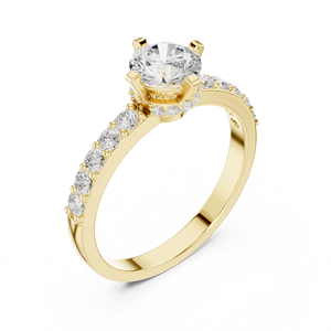Anillo de Compromiso de Oro Amarillo con Diamante Redondo de Corte Brillante y Piedras Laterales Pavé, Joyería Clásica Solitaria para Mujer - Product Image 3