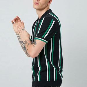 Polo OEM personalizado de fábrica de alta calidad a rayas con cremallera para hombre 100% algodón para hombre moda de verano mangas cortas acanaladas - Product Image 2