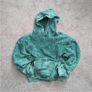 Sudadera con capucha para hombre, 100% algodón, 400 GSM, de peso pesado, con lavado ácido y efecto desgastado, lisa, con cremallera, estilo vintage, de invierno, con pedrería completa - Product Image 5