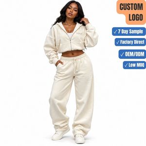 Custom Logo OEM <b>Women</b> 400GSM Heavyweight <b>Fleece</b> Tracksuit 2 Piece Set Oversized Hoodie <b>Jogger</b> Wholesale Manufacturer - Product Image 1