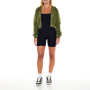 Sudadera con capucha corta impermeable de alta calidad para mujer, con LOGO personalizado, cremallera completa, cordón ajustable, forro polar suave, estilo oversize, venta al por mayor - Product Image 6