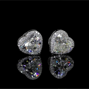 Trendy Design Halo Heart Shape 5 10.00 CT Carat Lab Created Diamond IGI Certified White Gold <b>Stud</b> <b>Earrings</b> for Wedding Party - Product Image 1
