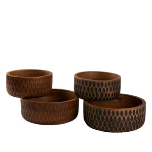 Juego de cuencos decorativos multiusos tallados con puntos ovalados de madera de mango hechos a mano para mesa de comedor, ensalada de frutas, aperitivos, Decoración de cocina - Product Image 1