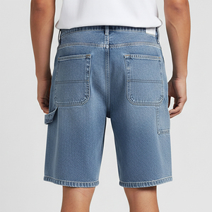 Nouveauté 2026 – Short en jean décontracté bleu à bords bruts pour homme, avec logo brodé personnalisé, 100 % coton, en denim uni - Product Image 2