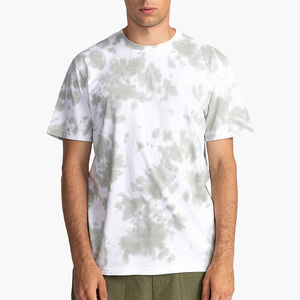 Camiseta de Manga Corta para Hombre, Cuello Redondo, Tie-Dye, Corte Regular, Informal, de Punto, de Algodón, Estampada, Blanca y Verde - Product Image 1