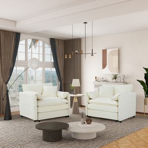 Moderno Ciniglia Accent Sedia Set 2 Comodo Divano Singolo con Sedile Grande Poltrona Bianca per la Lettura in Camera da Letto Soggiorno - Product Image 1