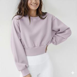 Sudadera Corta de Cuello Redondo para Mujer, Oversize, Manga Larga, Casual, de Forro Polar, Color Liso, Estilo Urbano - Product Image 5