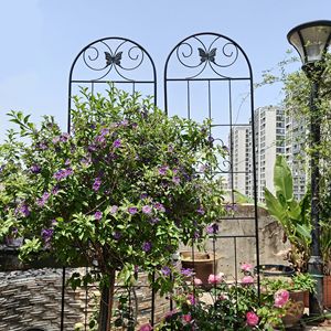 Set di 2 tralicci da giardino in metallo nero da 220 cm x 50 cm, antiruggine, per piante rampicanti, recinzioni e cancelli - Product Image 6