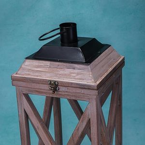 Farol de Vela con Marco de Madera Rústico, Farol Decorativo de Vidrio para Decoración del Hogar, Bodas y Eventos - Product Image 4
