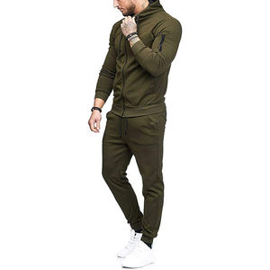 Best Selling Men's Army Green Two Piece <b>Hooded</b> Tracksuit Full <b>Zip</b> Sportswear Wholesale Manufacturer in Pakistan - Product Image 3
