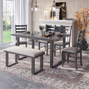 Set da Pranzo Familiare in Legno Massello 6 Pezzi: Tavolo Rettangolare e 4 Sedie con Panca - Product Image 2