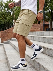 Shorts de sport premium pour hommes en tissu polyester/coton, design respirant, fermeture à cordon de serrage pour l'entraînement, les sports et le quotidien - Product Image 6