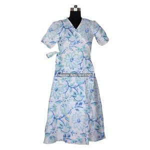 Bikini estampado en Bloque para mujer, ropa de dormir de algodón Natural hecha a mano, bata de baño caftán Maxi - Product Image 2