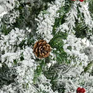Albero di Natale Artificiale Innevato a Forma di Matita da 2,7 Metri, Realistico con Rami di Pino, Pigne e Bacche Rosse, Apertura Automatica, Verde - Product Image 2