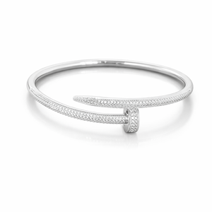 925 Sterling Silver Criss Cross Brilliant Cut Diamond Bezel <b>Set</b> Open Cuff <b>Bangle</b> Rhodium Finish Micro Pave Modern Women - Product Image 1