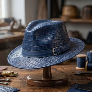 Custom Genuine Leather Crocodile Embossed Fedora <b>Hat</b> for Men & Women Wide Brim Vintage <b>Western</b> Cowboy Outdoor Fashion <b>Hat</b> - Product Image 5