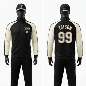 <b>Men</b> Baseball Training <b>Suit</b> Premium 220 GSM Polyester/Nylon <b>Waterproof</b> Solid Black <b>for</b> Raglan Sleeve Panels Custom Printed Logo - Product Image 1