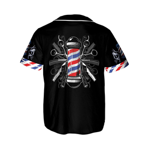 Nueva llegada: Ropa de trabajo para barberos, camisa con sublimación de logotipo personalizado, bata lavable, camiseta de béisbol, camiseta de barbero para el trabajo. - Product Image 2