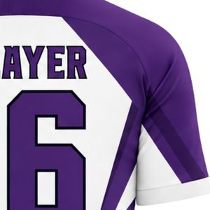 Maillot de football violet et blanc personnalisé, tenue d'équipe de football respirante avec impression nom et numéro, fabrication OEM - Product Image 6