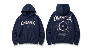 Sudadera con capucha para hombre, azul oscuro, desgastada, oversize, con estampado gráfico, estilo streetwear, casual y de moda - Product Image 2