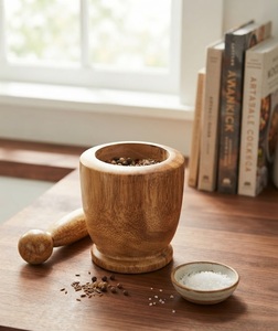 Ensemble mortier et pilon en bois de qualité supérieure pour herbes et épices, broyage manuel, accessoires de cuisine durables, pour moudre le poivre et les épices - Product Image 1