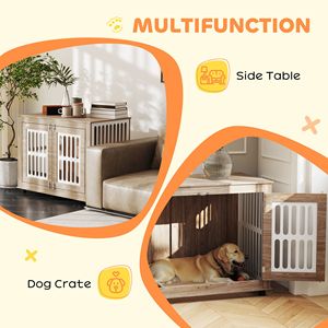 Mobile per Cani da 39 Pollici in Noce Marrone con 2 Porte e Tappetini Antiscivolo Regolabili per Cani di Taglia Grande - Product Image 3