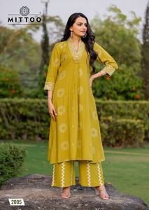 Conjunto de Kurti y Plazzo de Rayón de Diseño de Lujo Personalizado, Elegante para Fiestas, con Bordado, Kurta con Pantalón para Venta al Por Mayor - Product Image 4