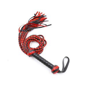 Leather Whip With <b>Red</b> And Black Braided Strips And Handle Loop - Product Image 1